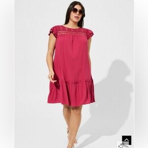 Plus size mini crochet yoke shift dress